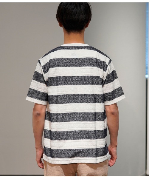 JUNRED(ジュンレッド)の「ヘリンボンボーダーTシャツ(Tシャツ/カットソー・メンズ・ネイビー/グレー/ピンク・LL/M/L)」の6枚目の写真