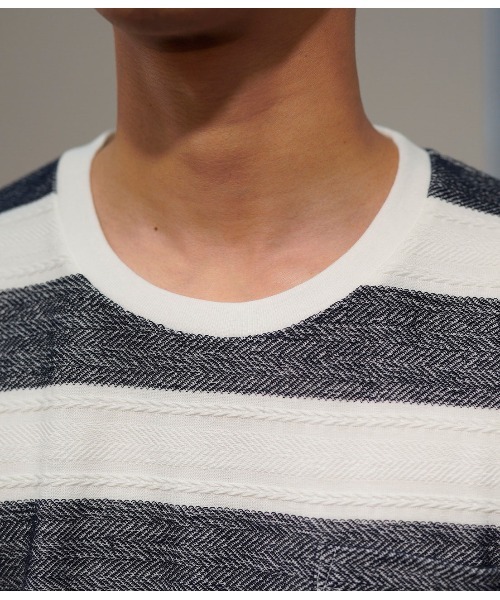 JUNRED(ジュンレッド)の「ヘリンボンボーダーTシャツ(Tシャツ/カットソー・メンズ・ネイビー/グレー/ピンク・LL/M/L)」の7枚目の写真