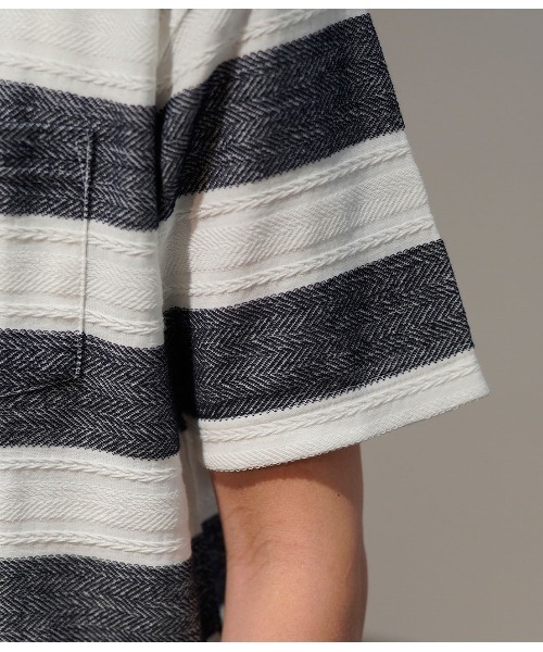 JUNRED(ジュンレッド)の「ヘリンボンボーダーTシャツ(Tシャツ/カットソー・メンズ・ネイビー/グレー/ピンク・LL/M/L)」の5枚目の写真