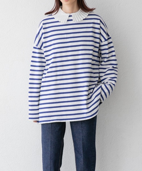 yuw（ユウ）の「ＢＩＧボーダープルオーバー　921021（Tシャツ/カットソー・レディース・ホワイト系その他/グリーン系その他/レッド系その他/ベージュ系その他/ブルー系その他/ブラック系その他/イエロー系その他・FREE）」の5枚目の写真