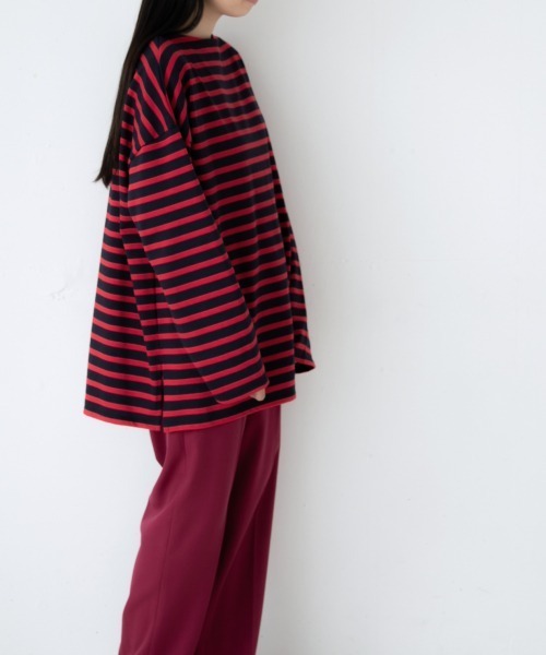 yuw（ユウ）の「ＢＩＧボーダープルオーバー　921021（Tシャツ/カットソー・レディース・ホワイト系その他/グリーン系その他/レッド系その他/ベージュ系その他/ブルー系その他/ブラック系その他/イエロー系その他・FREE）」の7枚目の写真