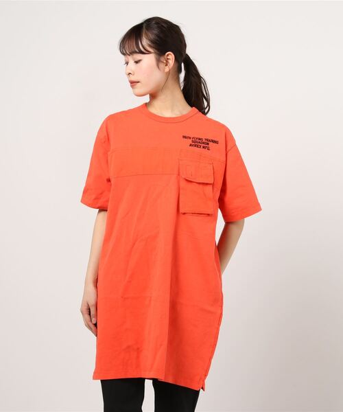 AVIREX（アヴィレックス）の「フェイドウォッシュポケットワンピース/ FADE WASH POCKET ONEPIECE（ワンピース・レディース・オレンジ/オリーブ/チャコール/オフホワイト・FREE）」の4枚目の写真