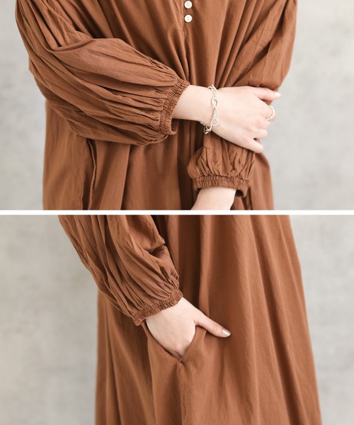 audrey and john wad(オードリーアンドジョンワッド)の「インド綿エリ付ギャザー(ワンピース・レディース・ブラック/ブラウン・M)」の20枚目の写真