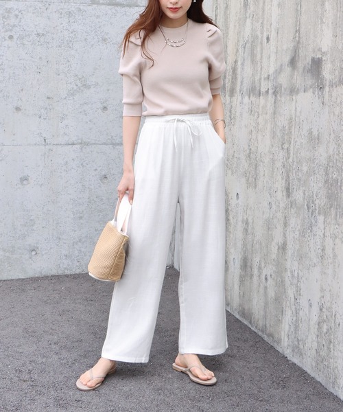 BLUEEAST（ブルーイースト）の「リネンドロストリラックスパンツ（その他パンツ・レディース・ホワイト/ベージュ/ブラック・MEDIUM）」の10枚目の写真