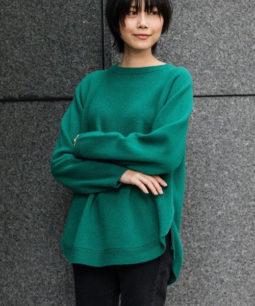 Munich（ミューニック）の「エクストラファインメリノボイルドウール　サイドジッププルオーバー（ニット/セーター・レディース・ベージュ/グリーン/オートミール・FREE）」の6枚目の写真