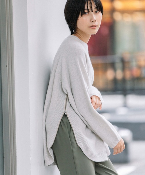 Munich（ミューニック）の「エクストラファインメリノボイルドウール　サイドジッププルオーバー（ニット/セーター・レディース・ベージュ/グリーン/オートミール・FREE）」の16枚目の写真