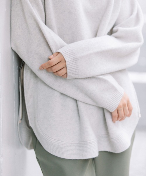 Munich（ミューニック）の「エクストラファインメリノボイルドウール　サイドジッププルオーバー（ニット/セーター・レディース・ベージュ/グリーン/オートミール・FREE）」の19枚目の写真