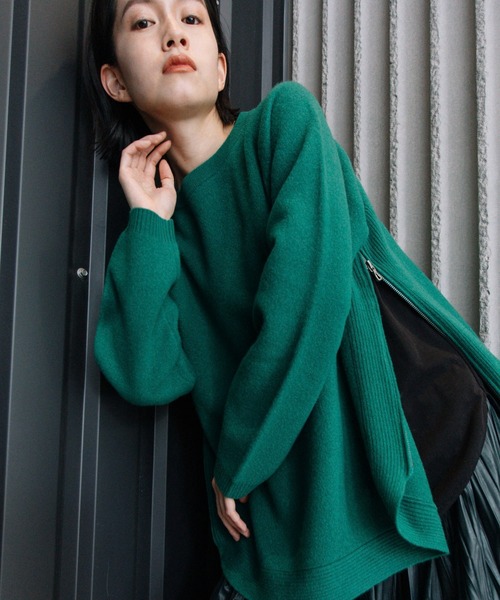 Munich（ミューニック）の「エクストラファインメリノボイルドウール　サイドジッププルオーバー（ニット/セーター・レディース・ベージュ/グリーン/オートミール・FREE）」の10枚目の写真