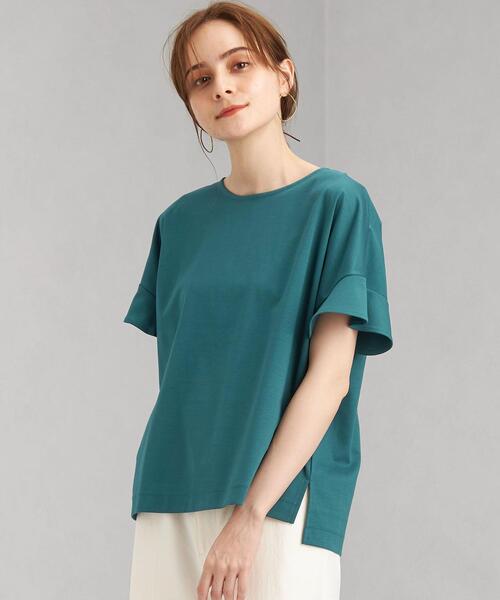 green label relaxing（グリーンレーベルリラクシング）の「CB コットン ポンチ フレア スリーブ プルオーバー カットソー / ボーダー（Tシャツ/カットソー・レディース・ダークグリーン/ダークブラウン/オフホワイト/その他1・FREE）」の4枚目の写真