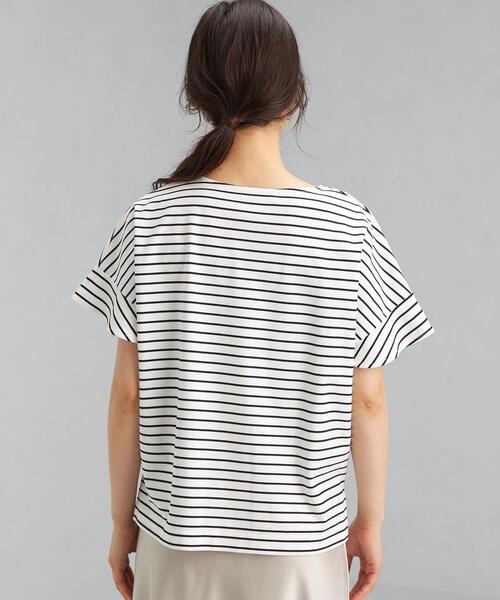 green label relaxing（グリーンレーベルリラクシング）の「CB コットン ポンチ フレア スリーブ プルオーバー カットソー / ボーダー（Tシャツ/カットソー・レディース・ダークグリーン/ダークブラウン/オフホワイト/その他1・FREE）」の7枚目の写真