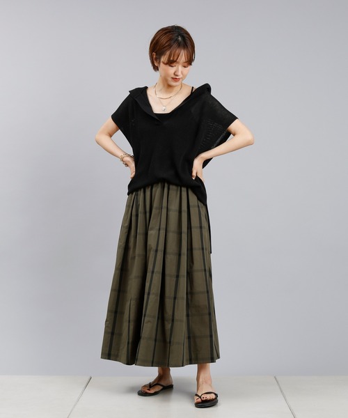 DouDou（ドゥドゥ）の「チェックフレアスカート（スカート・レディース・カーキ/ブラック・FREE）」の15枚目の写真
