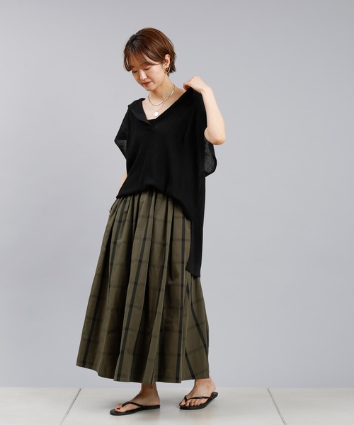 DouDou（ドゥドゥ）の「チェックフレアスカート（スカート・レディース・カーキ/ブラック・FREE）」の22枚目の写真