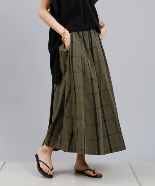 DouDou（ドゥドゥ）の「チェックフレアスカート（スカート・レディース・カーキ/ブラック・FREE）」の8枚目の写真