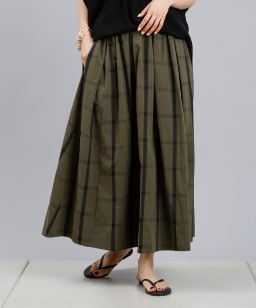 DouDou（ドゥドゥ）の「チェックフレアスカート（スカート・レディース・カーキ/ブラック・FREE）」の18枚目の写真
