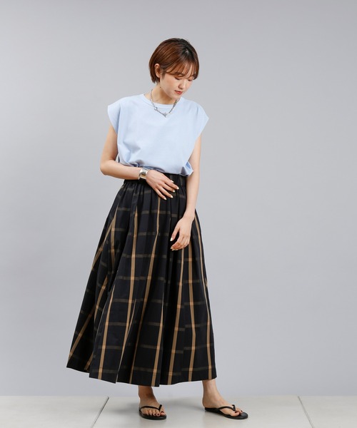 DouDou（ドゥドゥ）の「チェックフレアスカート（スカート・レディース・カーキ/ブラック・FREE）」の13枚目の写真