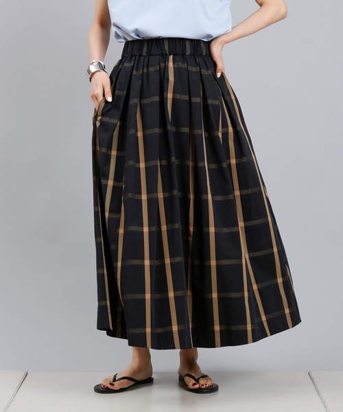 DouDou（ドゥドゥ）の「チェックフレアスカート（スカート・レディース・カーキ/ブラック・FREE）」の7枚目の写真