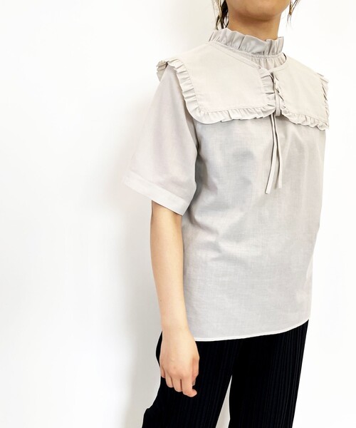 SHARE PARK（シェアパーク）の「【洗える】付け衿ブラウス（シャツ/ブラウス・レディース・ブラック系/ライトグレー系/オレンジ系・1）」の6枚目の写真