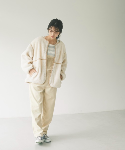 CRAFT STANDARD BOUTIQUE(クラフトスタンダードブティック)の「ノーカラーボアブルゾン *◇(ノーカラーコート・レディース・グレー/オフホワイト・FREE)」の8枚目の写真