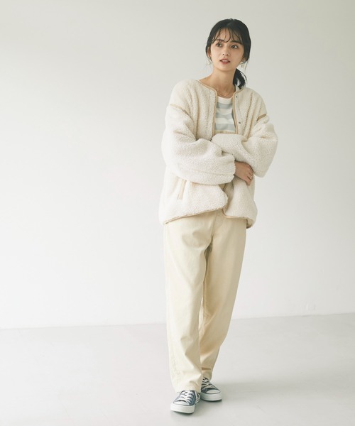 CRAFT STANDARD BOUTIQUE(クラフトスタンダードブティック)の「ノーカラーボアブルゾン *◇(ノーカラーコート・レディース・グレー/オフホワイト・FREE)」の7枚目の写真