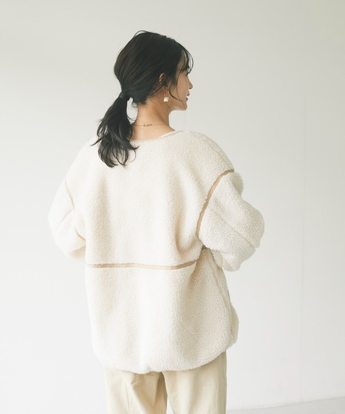 CRAFT STANDARD BOUTIQUE(クラフトスタンダードブティック)の「ノーカラーボアブルゾン *◇(ノーカラーコート・レディース・グレー/オフホワイト・FREE)」の13枚目の写真