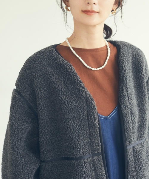 CRAFT STANDARD BOUTIQUE(クラフトスタンダードブティック)の「ノーカラーボアブルゾン *◇(ノーカラーコート・レディース・グレー/オフホワイト・FREE)」の15枚目の写真