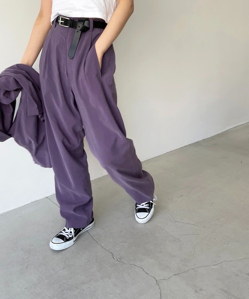 CANAL JEAN(キャナルジーン)の「RED CHOP WORKS(レッドチョップワークス) レーヨン混タックテーパードパンツ(その他パンツ・レディース・ブラック/ベージュ/パープル・38/36)」の10枚目の写真