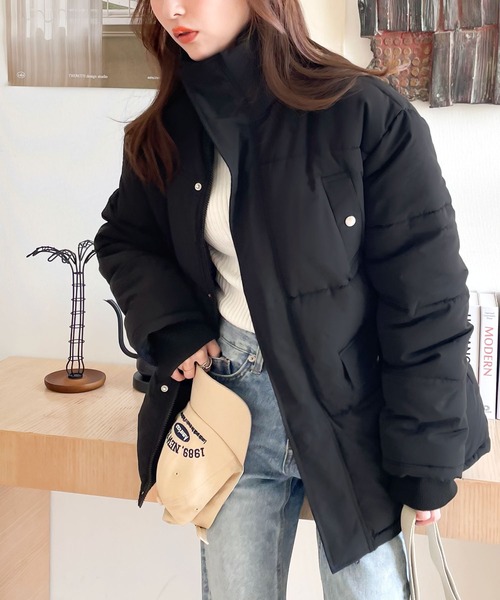 セール】冬の冷え込みに。スタンドネック中綿フェイクダウンジャケット