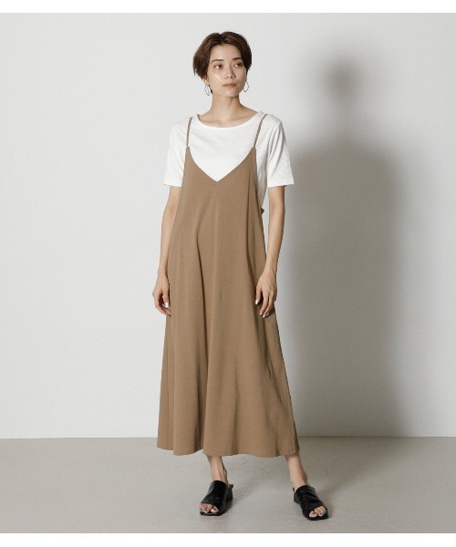 AZUL by moussy（アズールバイマウジー）の「TOPS SET CAMI ONEPIECE / トップスセット キャミワンピース（ワンピース・レディース・ブラック/ダークカーキ/ベージュ・MEDIUM/SMALL）」の4枚目の写真