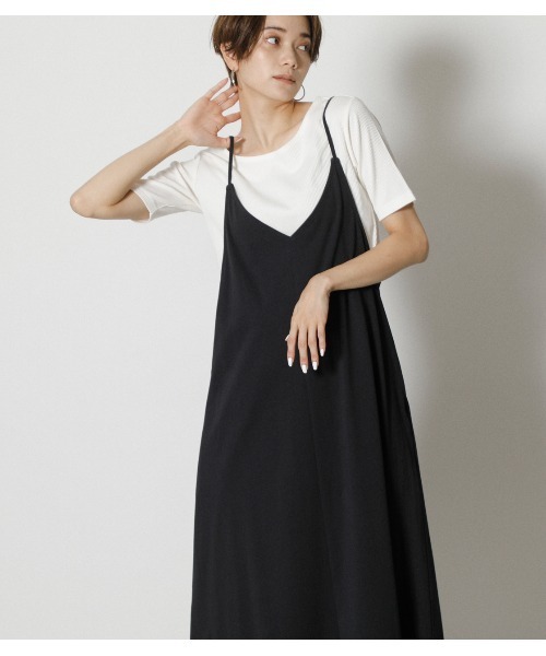 AZUL by moussy（アズールバイマウジー）の「TOPS SET CAMI ONEPIECE / トップスセット キャミワンピース（ワンピース・レディース・ブラック/ダークカーキ/ベージュ・MEDIUM/SMALL）」の5枚目の写真