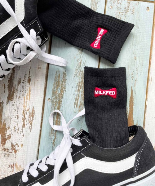 MILKFED.（ミルクフェド）の「RIBBON EMBROIDERY RIB SOCKS（ソックス/靴下・レディース・アッシュ/ブラック/ホワイト/レッド・ONE SIZE）」の18枚目の写真