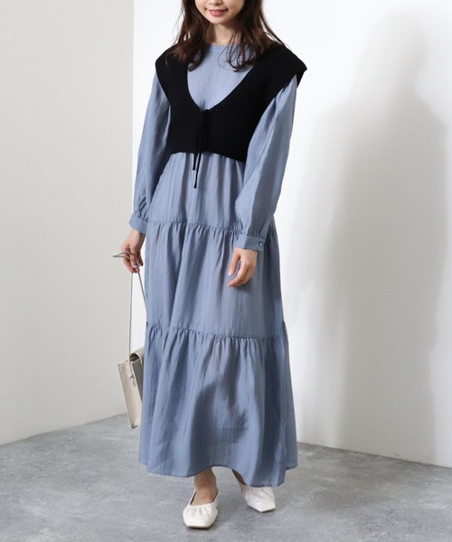 archives（アルシーヴ）の「【web限定】2wayレースアップビスチェ＋シアーティアードワンピース（ワンピース・レディース・ベージュ/ブラウン/ブルー/シルバーグレー・MEDIUM）」の10枚目の写真