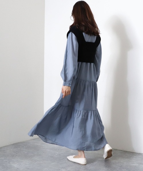 archives（アルシーヴ）の「【web限定】2wayレースアップビスチェ＋シアーティアードワンピース（ワンピース・レディース・ベージュ/ブラウン/ブルー/シルバーグレー・MEDIUM）」の14枚目の写真