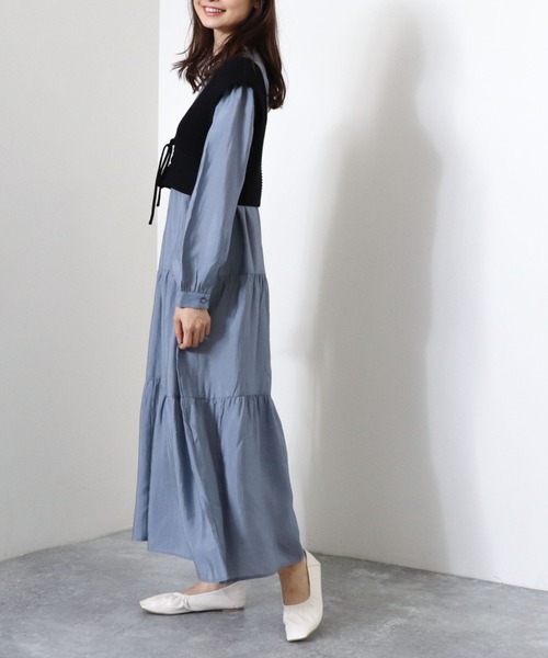 archives（アルシーヴ）の「【web限定】2wayレースアップビスチェ＋シアーティアードワンピース（ワンピース・レディース・ベージュ/ブラウン/ブルー/シルバーグレー・MEDIUM）」の7枚目の写真