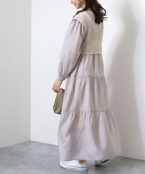 archives（アルシーヴ）の「【web限定】2wayレースアップビスチェ＋シアーティアードワンピース（ワンピース・レディース・ベージュ/ブラウン/ブルー/シルバーグレー・MEDIUM）」の8枚目の写真