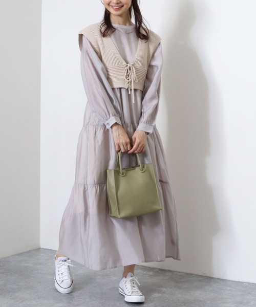 archives（アルシーヴ）の「【web限定】2wayレースアップビスチェ＋シアーティアードワンピース（ワンピース・レディース・ベージュ/ブラウン/ブルー/シルバーグレー・MEDIUM）」の15枚目の写真