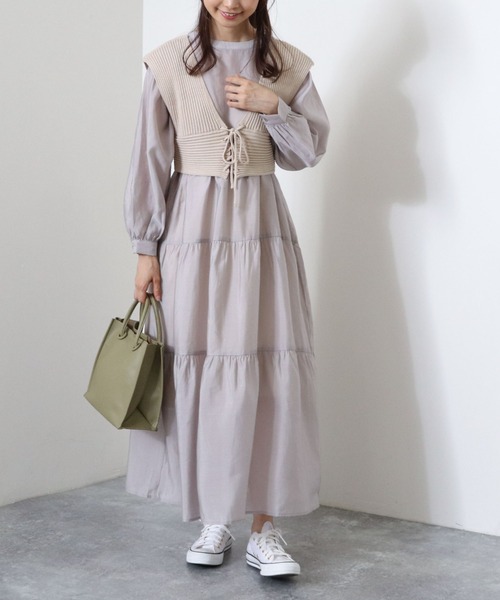 archives（アルシーヴ）の「【web限定】2wayレースアップビスチェ＋シアーティアードワンピース（ワンピース・レディース・ベージュ/ブラウン/ブルー/シルバーグレー・MEDIUM）」の12枚目の写真