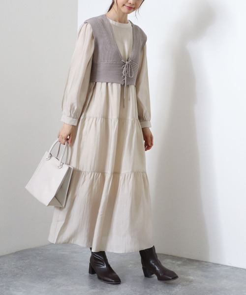 archives（アルシーヴ）の「【web限定】2wayレースアップビスチェ＋シアーティアードワンピース（ワンピース・レディース・ベージュ/ブラウン/ブルー/シルバーグレー・MEDIUM）」の11枚目の写真