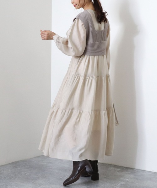 archives（アルシーヴ）の「【web限定】2wayレースアップビスチェ＋シアーティアードワンピース（ワンピース・レディース・ベージュ/ブラウン/ブルー/シルバーグレー・MEDIUM）」の9枚目の写真