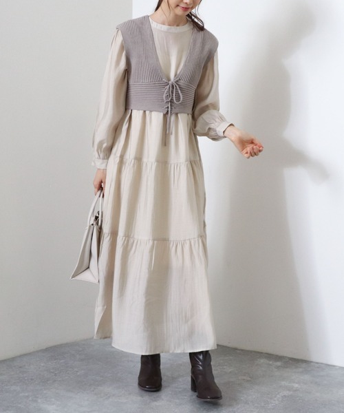 archives（アルシーヴ）の「【web限定】2wayレースアップビスチェ＋シアーティアードワンピース（ワンピース・レディース・ベージュ/ブラウン/ブルー/シルバーグレー・MEDIUM）」の6枚目の写真