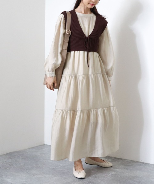 archives（アルシーヴ）の「【web限定】2wayレースアップビスチェ＋シアーティアードワンピース（ワンピース・レディース・ベージュ/ブラウン/ブルー/シルバーグレー・MEDIUM）」の5枚目の写真