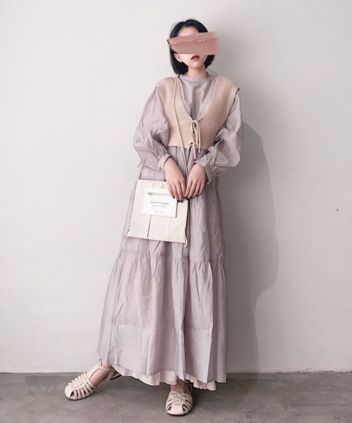 archives（アルシーヴ）の「【web限定】2wayレースアップビスチェ＋シアーティアードワンピース（ワンピース・レディース・ベージュ/ブラウン/ブルー/シルバーグレー・MEDIUM）」の22枚目の写真