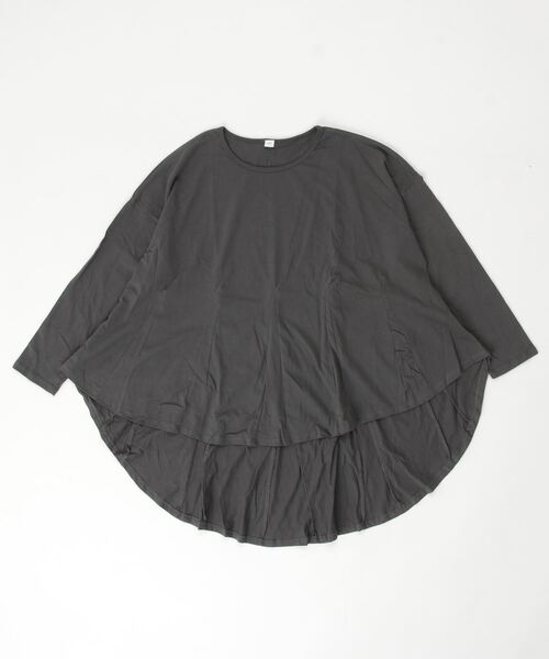 NHT（エヌエイチティー）の「NHT/エヌエイチティー ラウンドフレアーロングTシャツ（Tシャツ/カットソー・レディース・ブラック/グレー・F）」の2枚目の写真