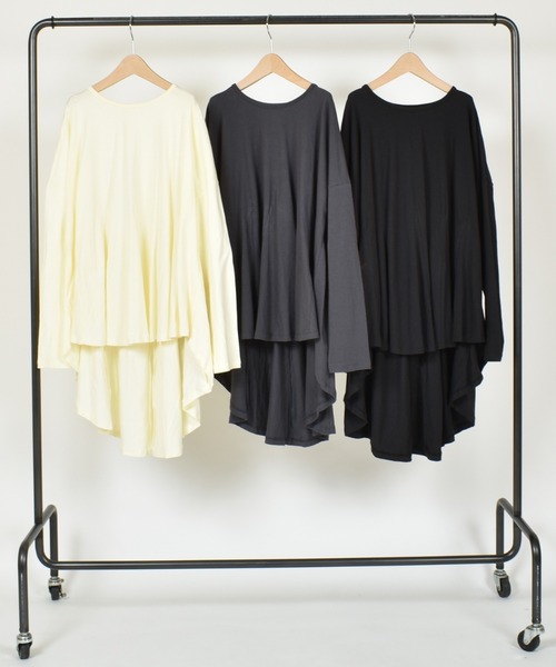 NHT（エヌエイチティー）の「NHT/エヌエイチティー ラウンドフレアーロングTシャツ（Tシャツ/カットソー・レディース・ブラック/グレー・F）」の5枚目の写真