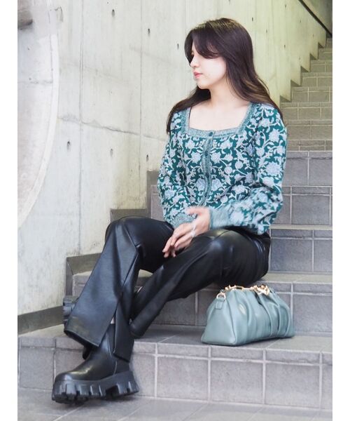 EVRIS（エヴリス）の「フロントボタンジャガードニットトップス（ニット/セーター・レディース・ネイビー/グリーン・FREE）」の10枚目の写真