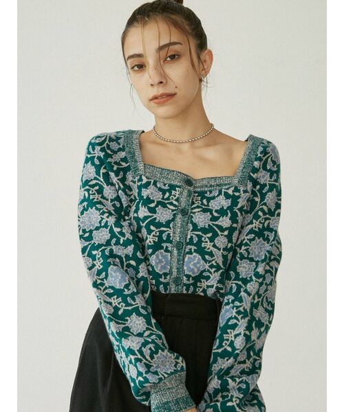 EVRIS（エヴリス）の「フロントボタンジャガードニットトップス（ニット/セーター・レディース・ネイビー/グリーン・FREE）」の15枚目の写真