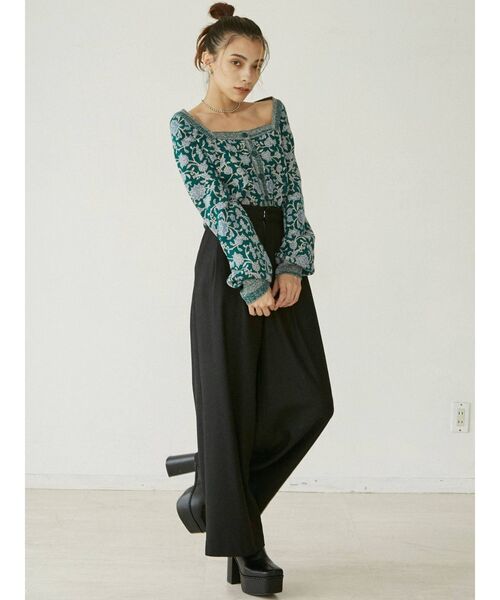 EVRIS（エヴリス）の「フロントボタンジャガードニットトップス（ニット/セーター・レディース・ネイビー/グリーン・FREE）」の13枚目の写真