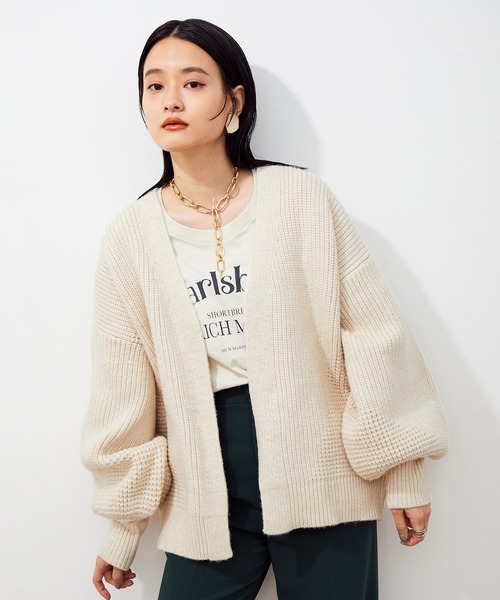 ★美品◆アダムエロペ◆ リサイクルヤーン畦ミドルカーディガン ADAM ET ROPE'（アダムエロペ）の「リサイクルヤーン畦ミドル