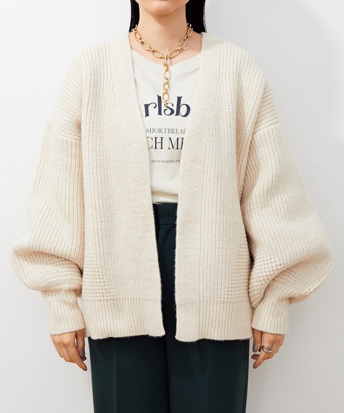 ADAM ET ROPE'(アダムエロペ)の「リサイクルヤーン畦ミドルカーディガン(カーディガン/ボレロ・レディース・ブラック/キナリ・FREE)」の7枚目の写真