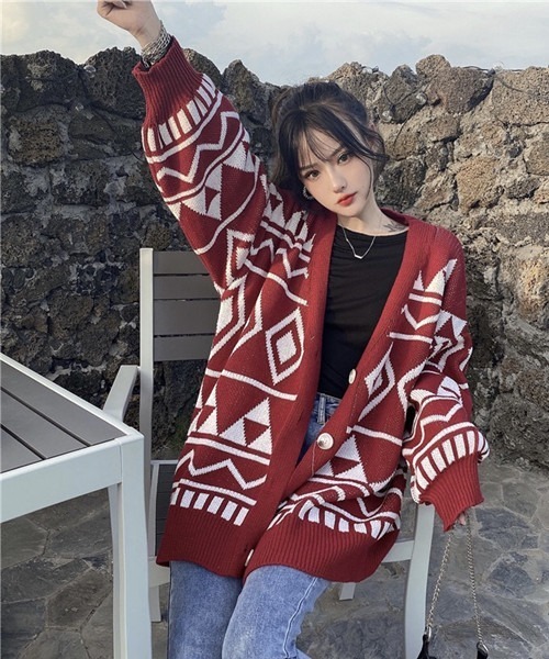 FREE STYLISTS（フリー スタイリスト）の「アーガイル柄ニットカーディガン（ニット/セーター・レディース・ボルドー/ブラック・FREE）」の19枚目の写真