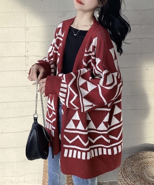 FREE STYLISTS（フリー スタイリスト）の「アーガイル柄ニットカーディガン（ニット/セーター・レディース・ボルドー/ブラック・FREE）」の22枚目の写真